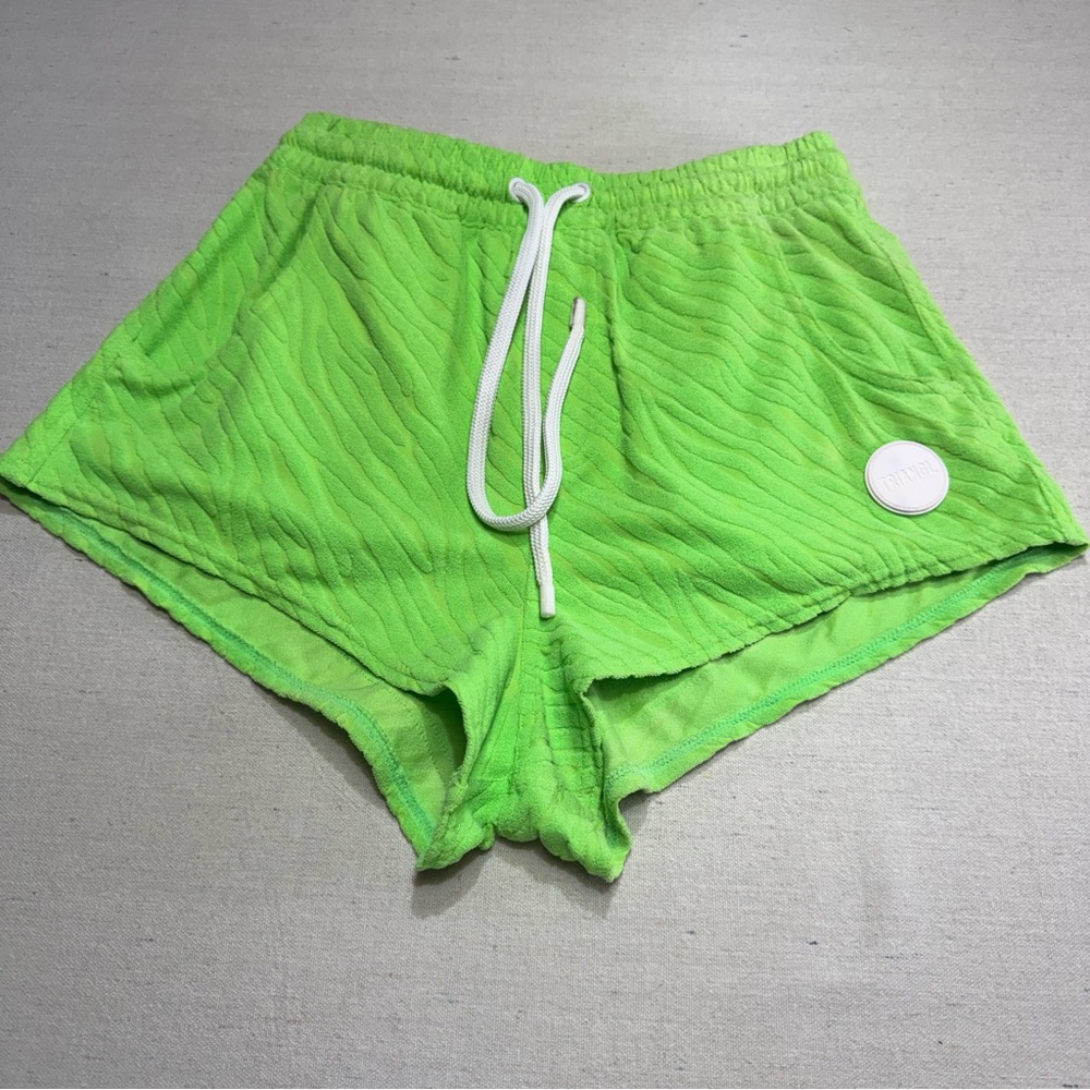 Triangl - Women’s Neon Green Terry Drawstring Shorts - Size Medium